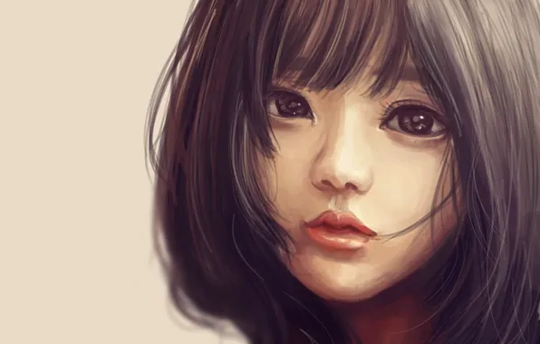 Картинка девушка, стрижка, арт, азиатка, живопись, глаза. взгляд