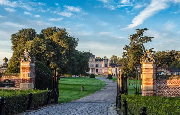 Лето, парк, замок, Франция, ворота, Bordeaux, Château Giscours