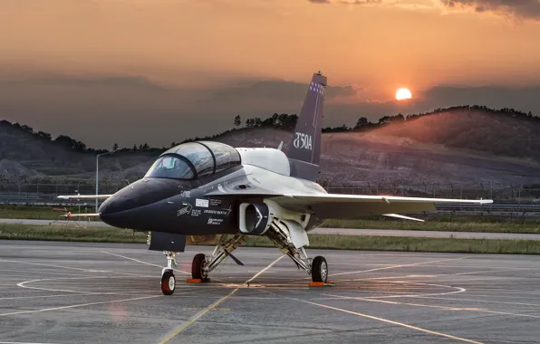 Картинка рассвет, самолёт, Lockheed Martin, учебно-боевой, T-50A