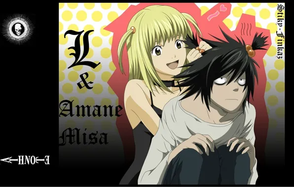 Улыбка, прическа, двое, death note, art, takeshi obata, misa amane