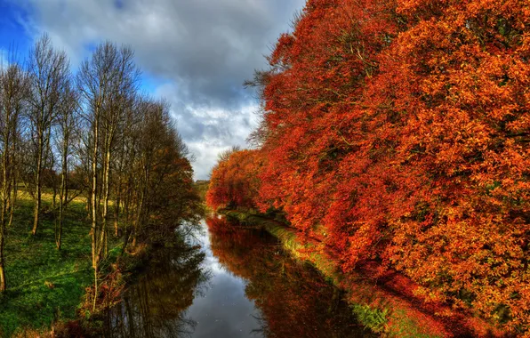 Осень, река, Англия, hdr