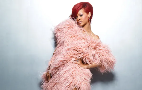 Картинка певица, Rihanna, синий фон, Красноволосая