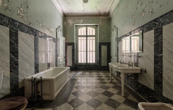 Window, bathroom, abandoned, mirror, tub, doors, decay, bathtub