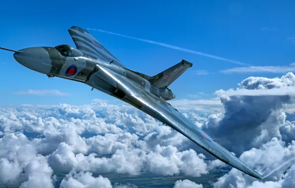 Облака, Самолет, Бомбардировщик, RAF, Королевские ВВС, Avro Vulcan, Avro, Vulcan