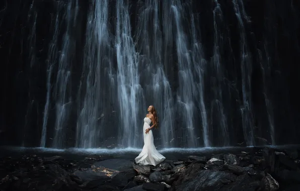 Картинка девушка, природа, водопад