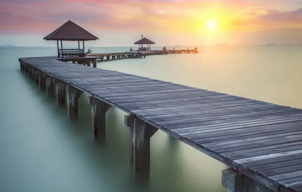 Thailand, beach, bridge, bay, Wooded bridge