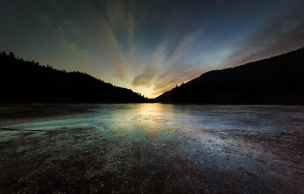 Картинка закат, горы, озеро, British Columbia, West Kelowna, the Rose Valley Reservoir