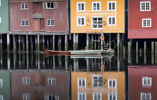 Город, лодки, Norway, Trondheim