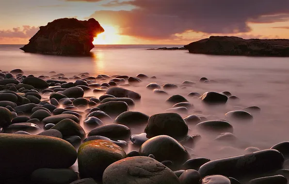Картинка море, солнце, скала, камни, Ирландия