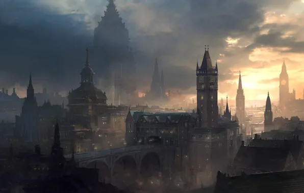 Город, Дым, Здания, City, Архитектура, Smoke, Рендеринг, Rendering