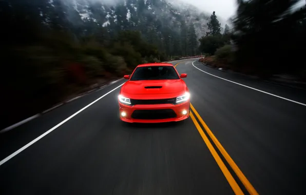 Картинка дорога, фотограф, Dodge, red, Charger, Larry Chen, R/T Scat Pack