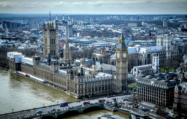 Картинка мост, река, Англия, Лондон, башня, дома, панорама, Темза