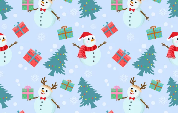 Украшения, фон, узор, Новый Год, Рождество, снеговик, Christmas, background