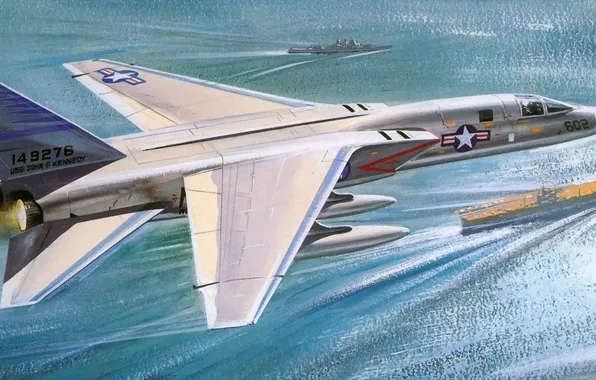 Рисунок, корабли, арт, авианосец, North American, ВМС США, Vigilante, A-5