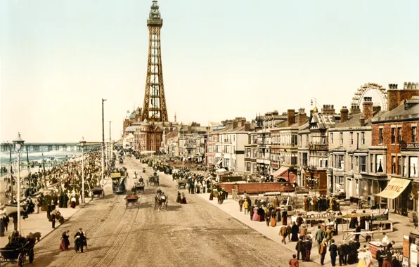 Город, ретро, улица, Англия, старое фото, England, Lancashire, ca.1898