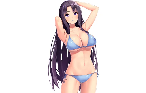 Girl, sexy, cleavage, long hair, boobs, anime, beautiful, purple eyes