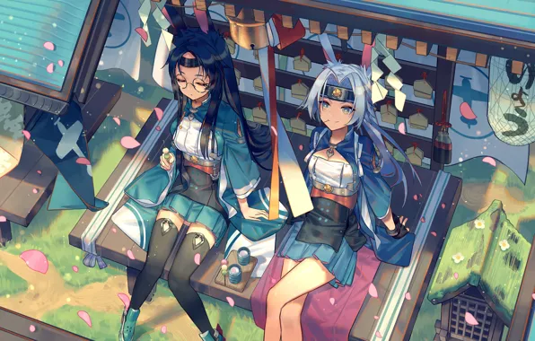 Sexy, yukata, cleavage, thighhighs, long hair, dress, legs, girls