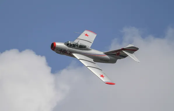Картинка небо, полет, истребитель, МиГ-15