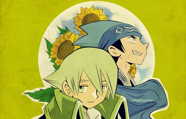 Листья, подсолнухи, зеленый, Лайсерг Дител, Shaman king, Хорокэу Усуи