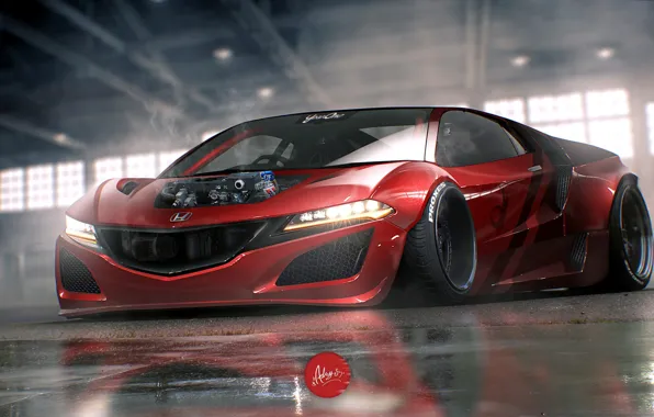 Красный, Авто, Машина, Honda, Illustration, NSX, Передок, Honda NSX