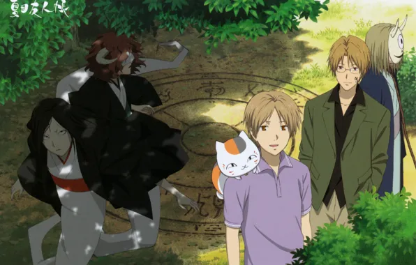 Кот, деревья, круг, очки, art, natsume yuujinchou, тетрадь дружбы нацумэ, ёкай