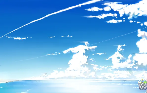 Картинка небо, облака, пейзаж, природа, велосипед, девушки, океан, знак