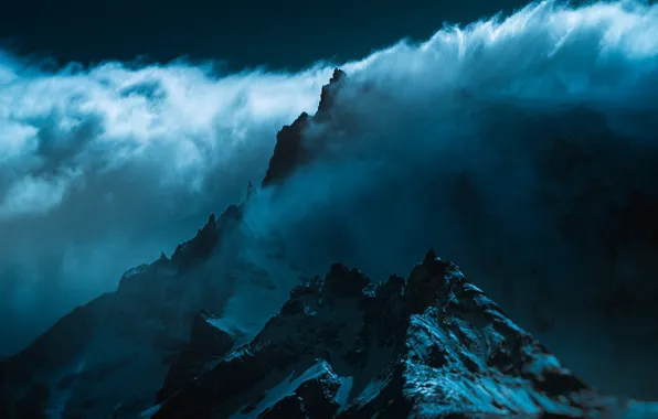 Landscape, nature, blue, clouds, mountain, snow, Chile, mist