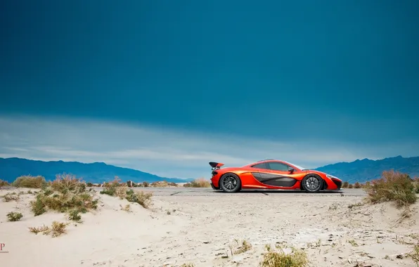 Картинка McLaren, Orange, Side, Death, Sand, Supercar, Valley, Hypercar