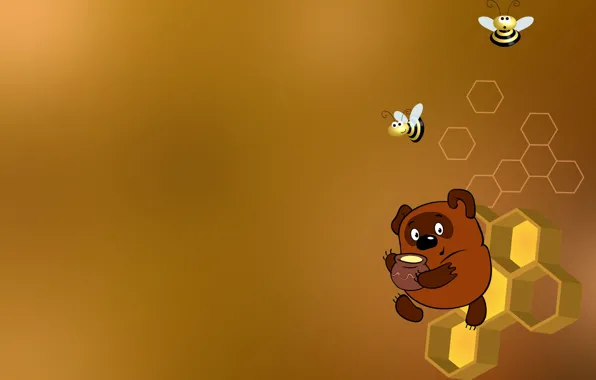 Картинка соты, пчелы, Винни-Пух, мёд