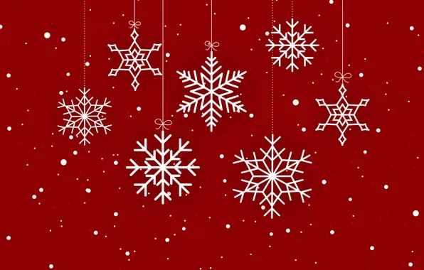 Картинка зима, снежинки, красный, фон, red, Christmas, winter, background