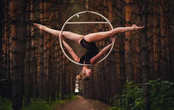 Картинка forest, woman, art, dance, blonde, hoop, acrobatics