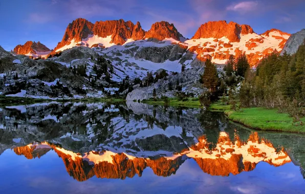 Картинка горы, озеро, отражение, Калифорния, California, Минареты, Ediza Lake, Ansel Adams Wilderness