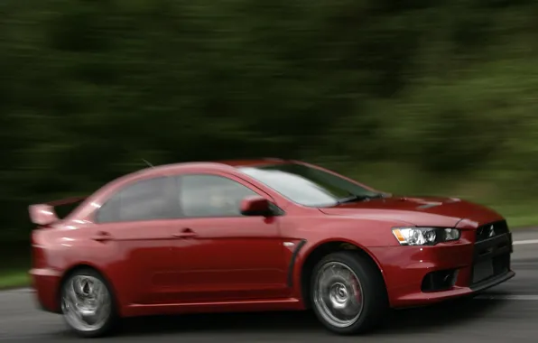 Красный, размытие, горный подъём, Mitsubishi Lancer Evo X