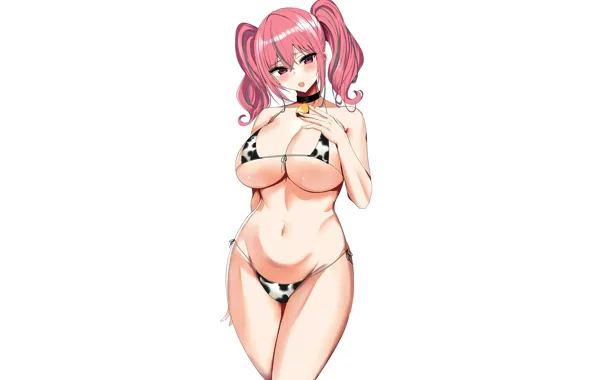 Girl, sexy, cleavage, pink hair, long hair, boobs, anime, beautiful