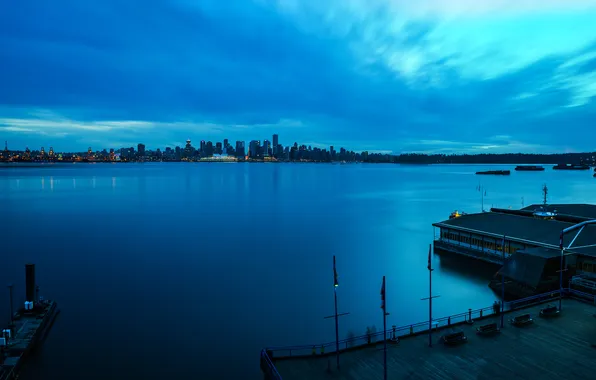 Город, дома, вечер, North Vancouver, Lonsdale Quay