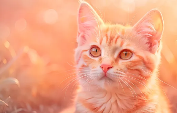 Кошка, кот, взгляд, свет, поза, котенок, мордашка, ИИ-арт
