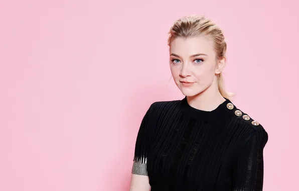 Взгляд, портрет, актриса, блондинка, розовый фон, Natalie Dormer, Натали Дормер