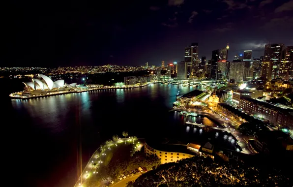 City, night, building