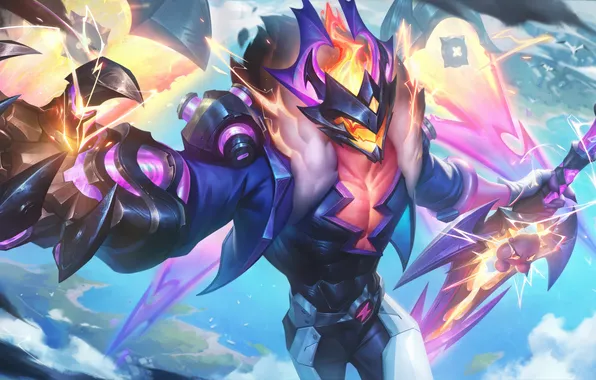 Облака, мощь, game, character, жест, персонаж, League of Legends, голубое небо