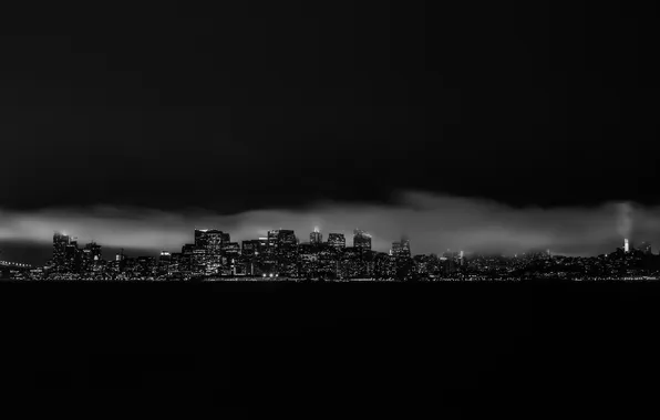 Ночь, город, здания, небоскребы, California, San Francisco