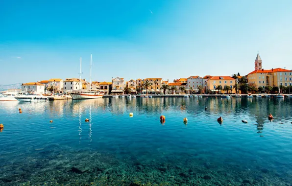 Море, город, остров, яхты, набережная, Адриатика, Ядран, Брач