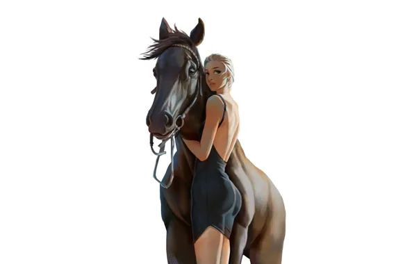 Girl, Horse, jingxu yang, by jingxu yang