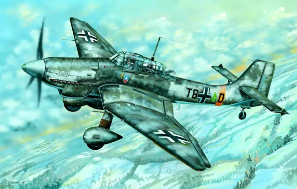 Картинка Зима, Ju-87, Ju.87D-5, Пикирующий бомбардировщик, Stab III./SG 2, SG 2