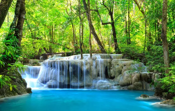 Картинка лес, природа, река, водопад, тайланд