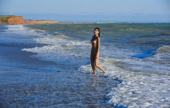 Wet, beach, ocean, nude, foam, Rosella