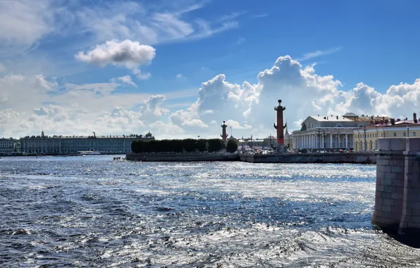 Санкт-Петербург, Эрмитаж, Зимний, Адмиралтейство, дворец, Нева, Стрелка Васильевского острова, ростральные колонны