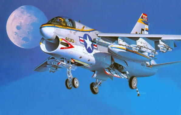 Картинка самолет, арт, штурмовик, ВМС, палубный, США., Корсар II, A-7A
