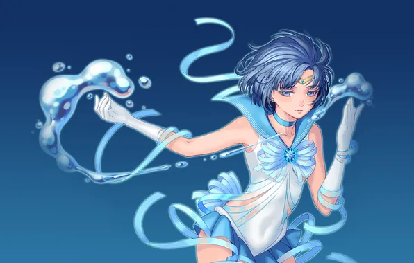Картинка вода, девушка, перчатки, bishoujo senshi sailor moon, mizuno ami, sailor mercury