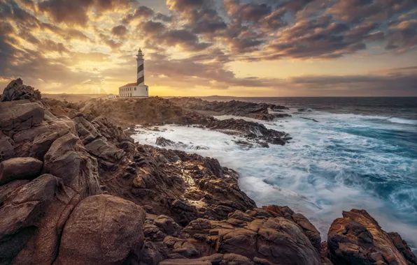 Море, облака, скалы, маяк, sea, clouds, rocks, lighthouse