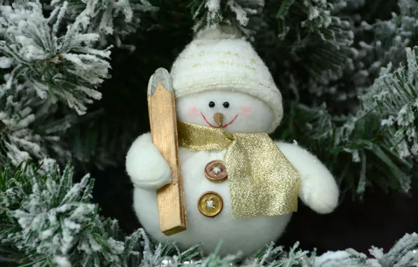 Зима, иней, снег, ветки, улыбка, праздник, шапка, игрушка